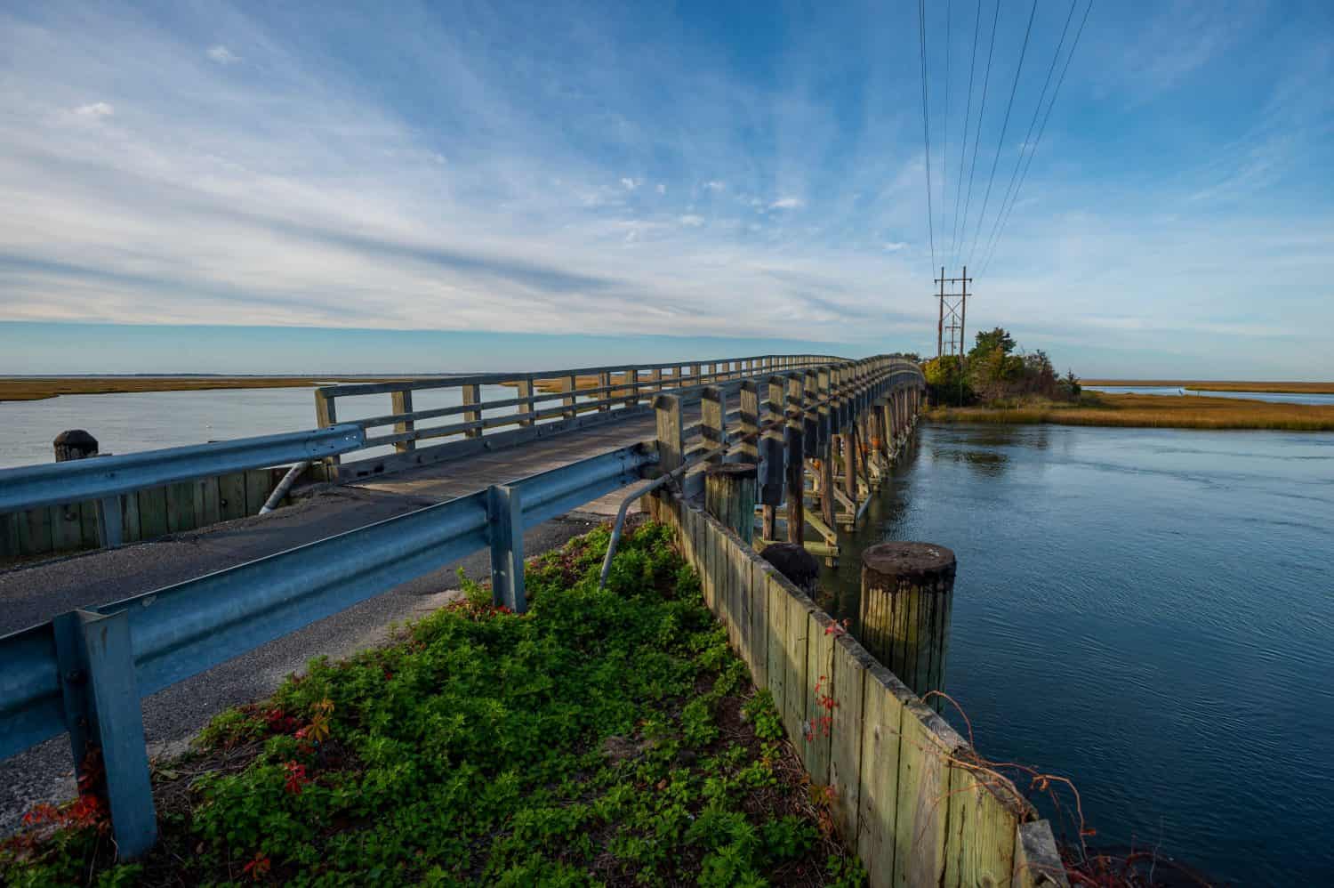 Wooden bridge on Great Bay Boulevard, Little Egg Harbor, NJ USA Oct 2022