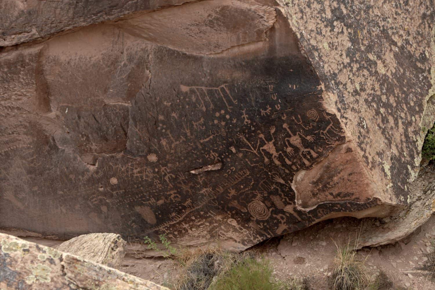 Historic newspaper rock archeological ancient petroglyphs from native people in Arizona