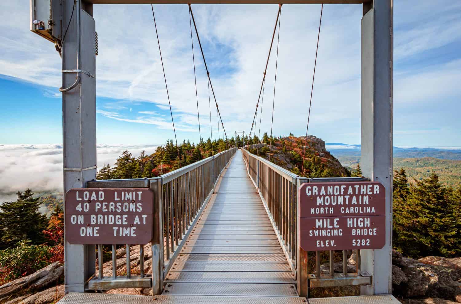 View of Mile High Swinging Bridge, at Grandfather Mountain State Park, North Carolina.