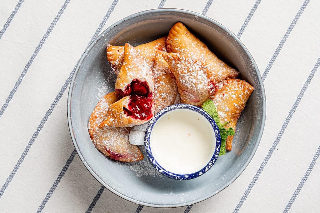 fried pies with cherry and mint