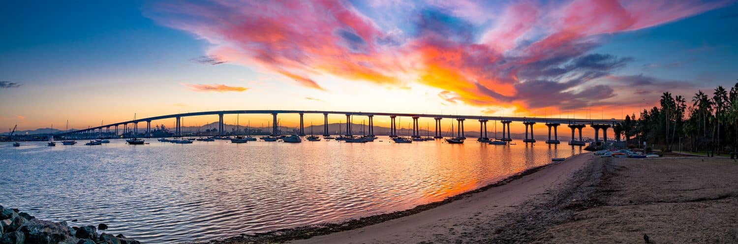 Coronado Bridge sunrise panorama.  San Diego, California USA.
