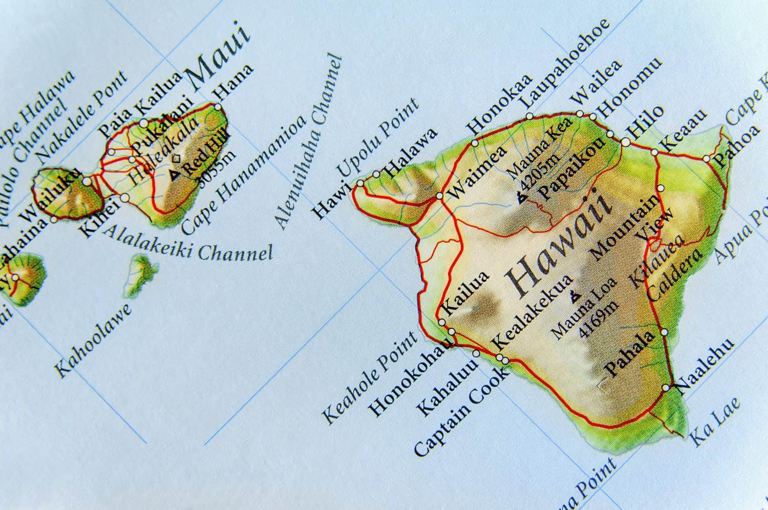 Geographic map of US state Hawaii and important cities