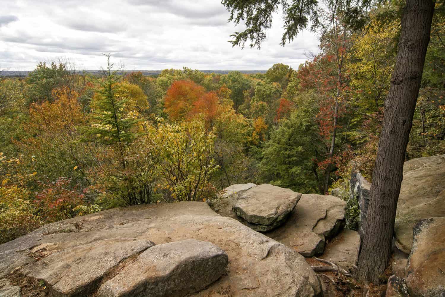 The autumn view from the ledges overlook cuyahoga valley national park near Cleveland Ohio.