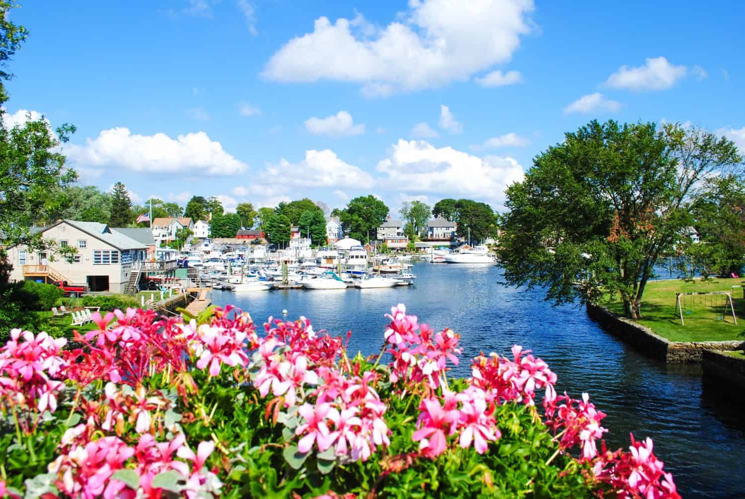 Picturesque view of a small town in Rhode Island.
