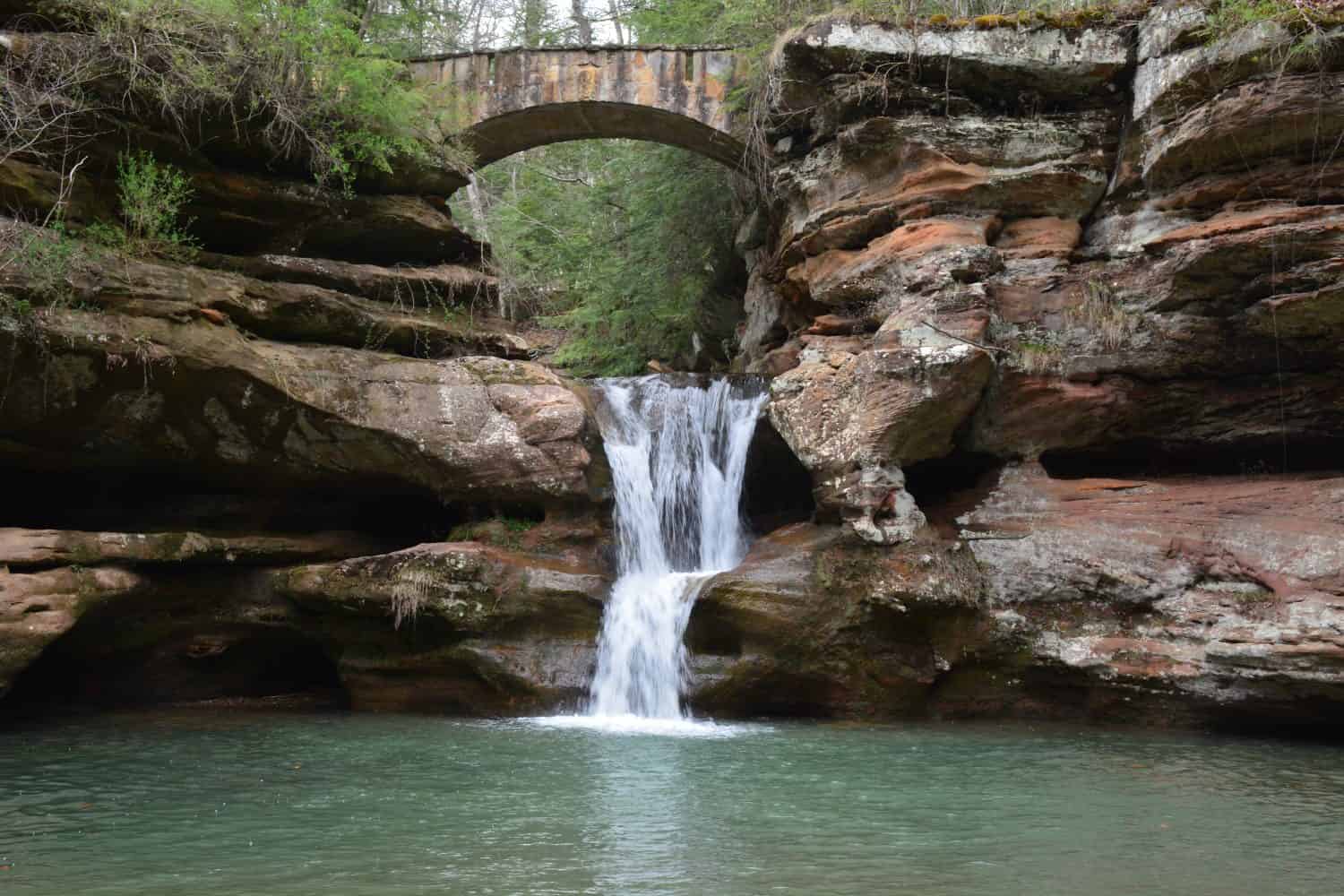 Hocking HIlls OH Old Man's Cave Waterfall and Bridge