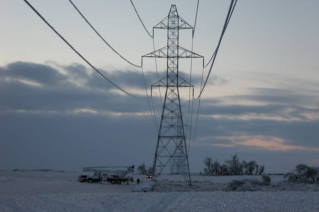 After an icy storm in early December 2005, Western crews went out to get conductor wire and fiber optics restored between Granite Falls, Minnesota, and Watertown, South Dakota.