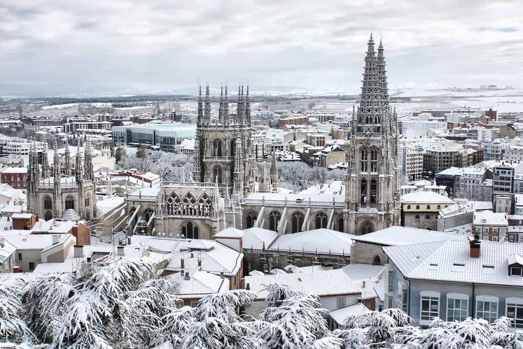 Cathedral of Burgos snowy during winter