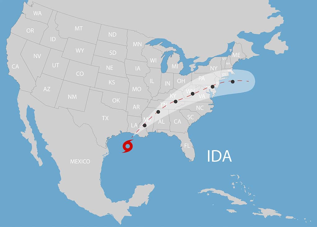 Hurricane IDA moves into the USA. World map. Vector illustration. EPS 10