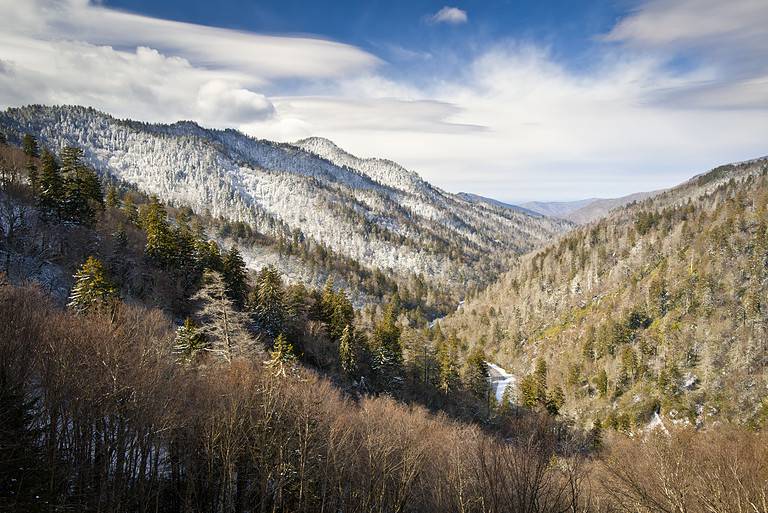 Gatlinburg Great Smoky Mountains National Park Winter Overlook Snow Landscape