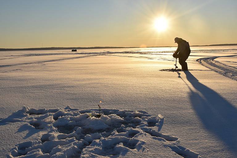 sunset ice fishing