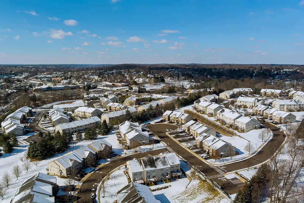 Small town in Pennsylvania with snow