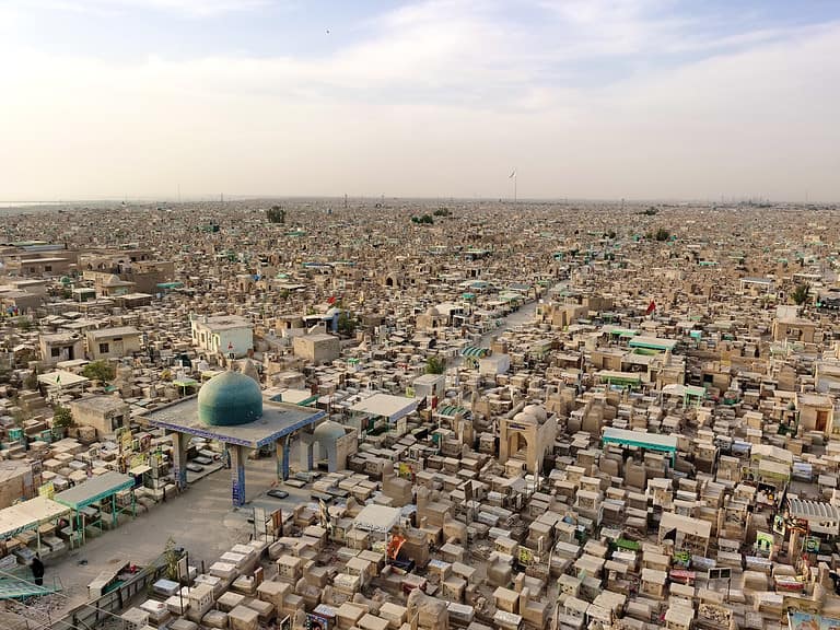 The panorama view of the biggest cemetery in the world in Najaf, Iraq