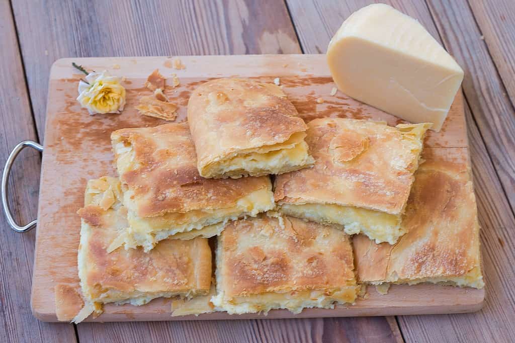traditional handmade cheese pie, with flour from fine grains, crispy and delicious pie