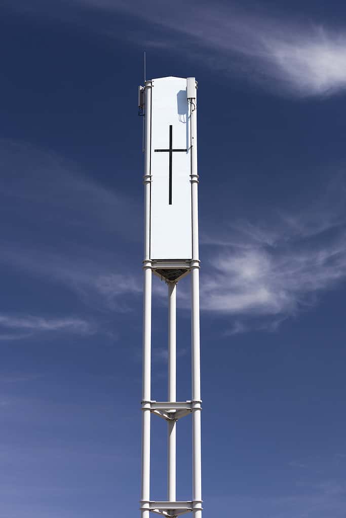 Sometimes cell towers are disguised as a part of a church.