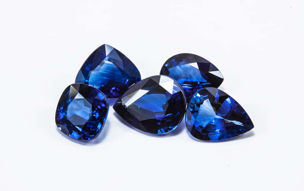 group of the blue sapphires on white background