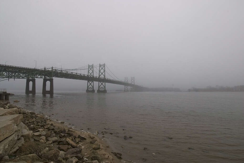 Foggy Bridge Crossing Mississippi River at the Quad Cities