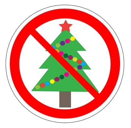 Illustration of a forbidden signal with a christmas tree. No Christmas tree vector