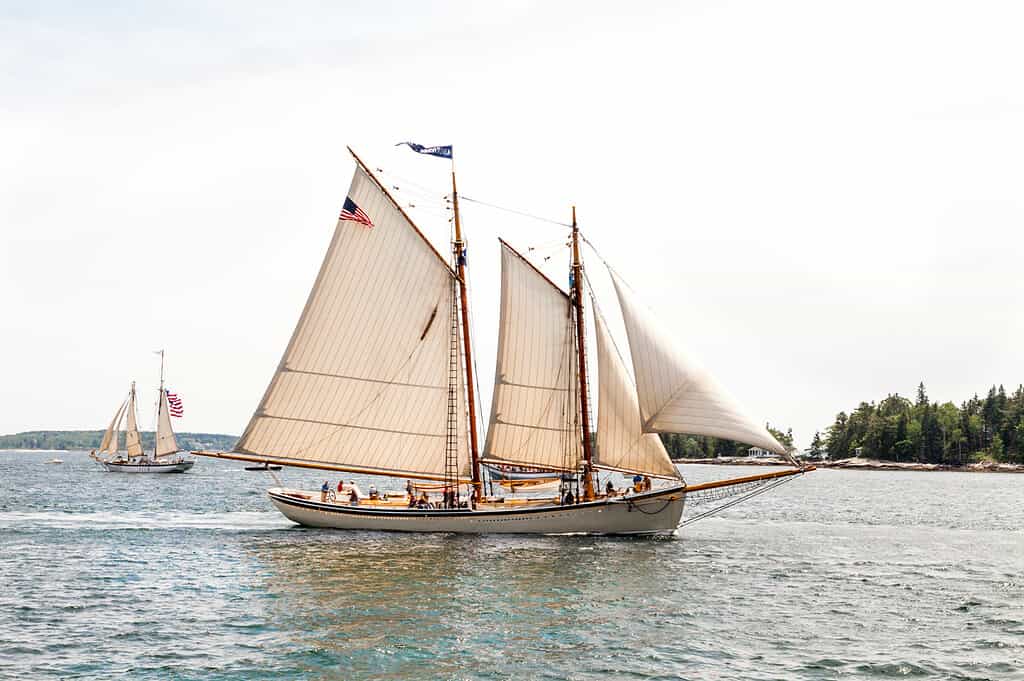 The American Eagle is a two-masted schooner.