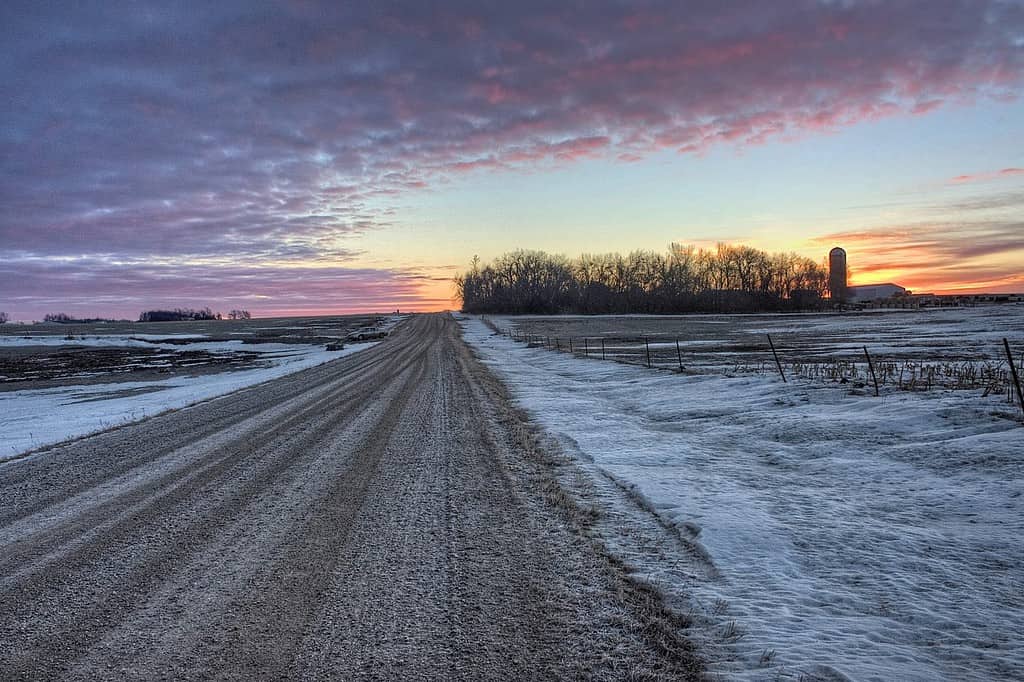 A sunrise early on a Cold Winter Morning in Rural South Dakota near Valley Springs