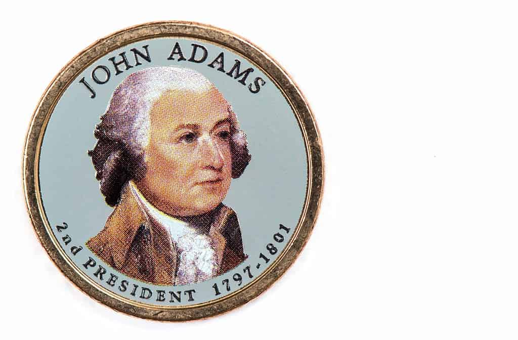 John Adams Presidential Dollar, USA coin a portrait image of JOHN ADAMS 2 th PRESIDENT 1797-1801, $1 United Staten of Amekica, Close Up UNC Uncirculated - Collection
