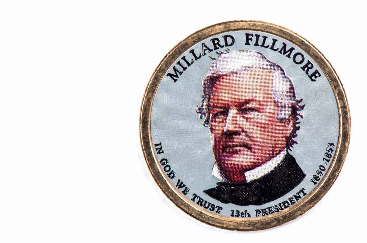 Millard Fillmore Presidential Dollar, USA coin a portrait image of MILLARD FILLMORE IN GOD WE TRUST 13 th PRESIDENT 1850-1853, $1 United Staten of Amekica, Close Up UNC Uncirculated - Collection