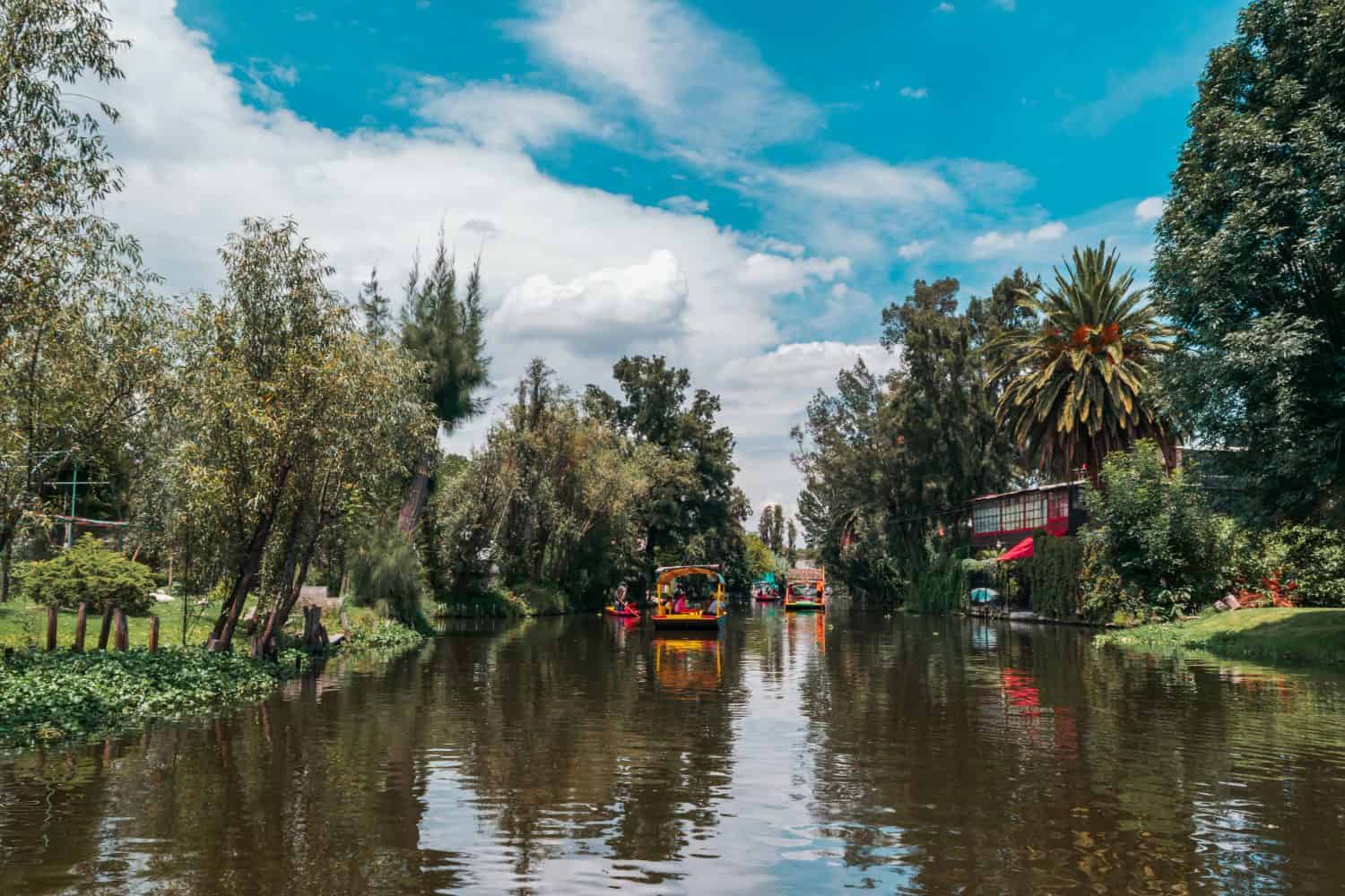 Mexican trajineras in Xochimilco's lake