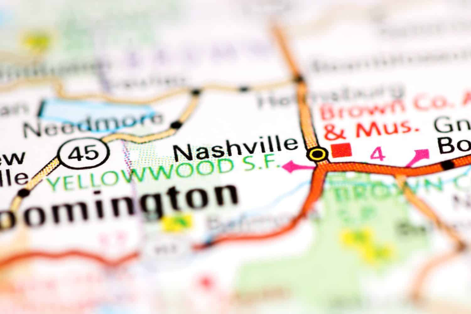 Nashville. Indiana. USA on a geography map