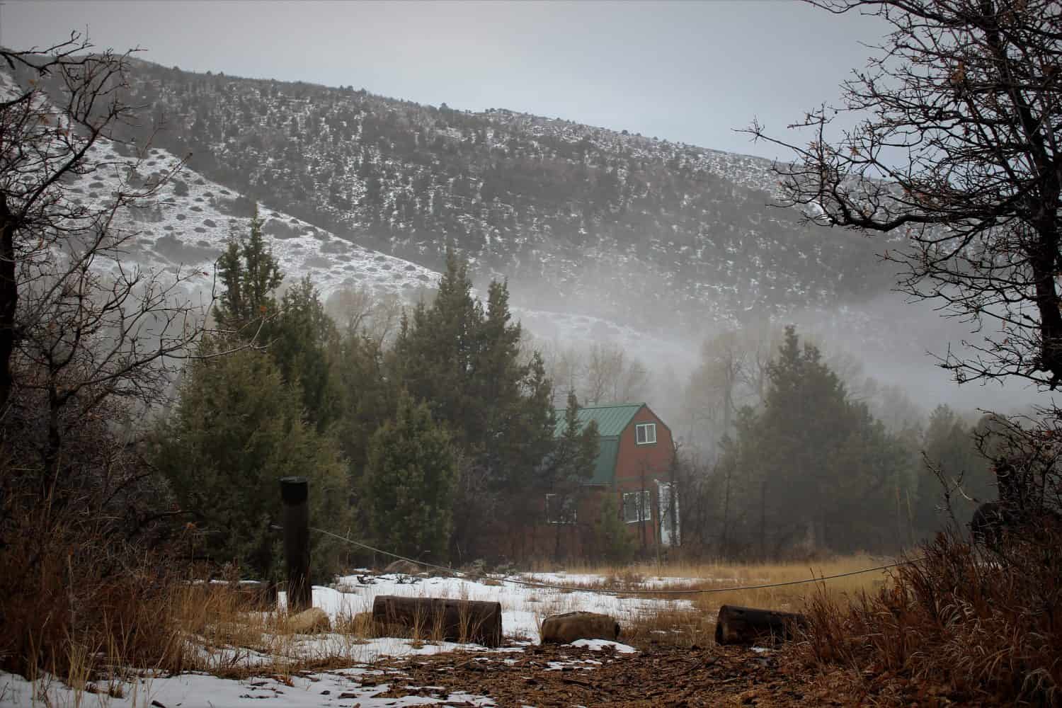 Cabin in the Woods on a cold winter day. Taken up Ephraim Canyon in central Utah. 