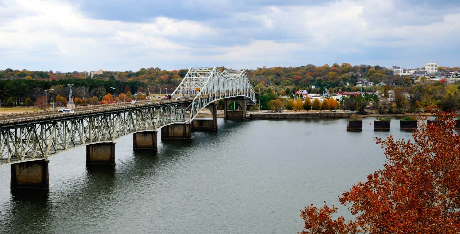 Beautiful Fall view of Oneal Bridge over the Tennessee River at Florence Alabama