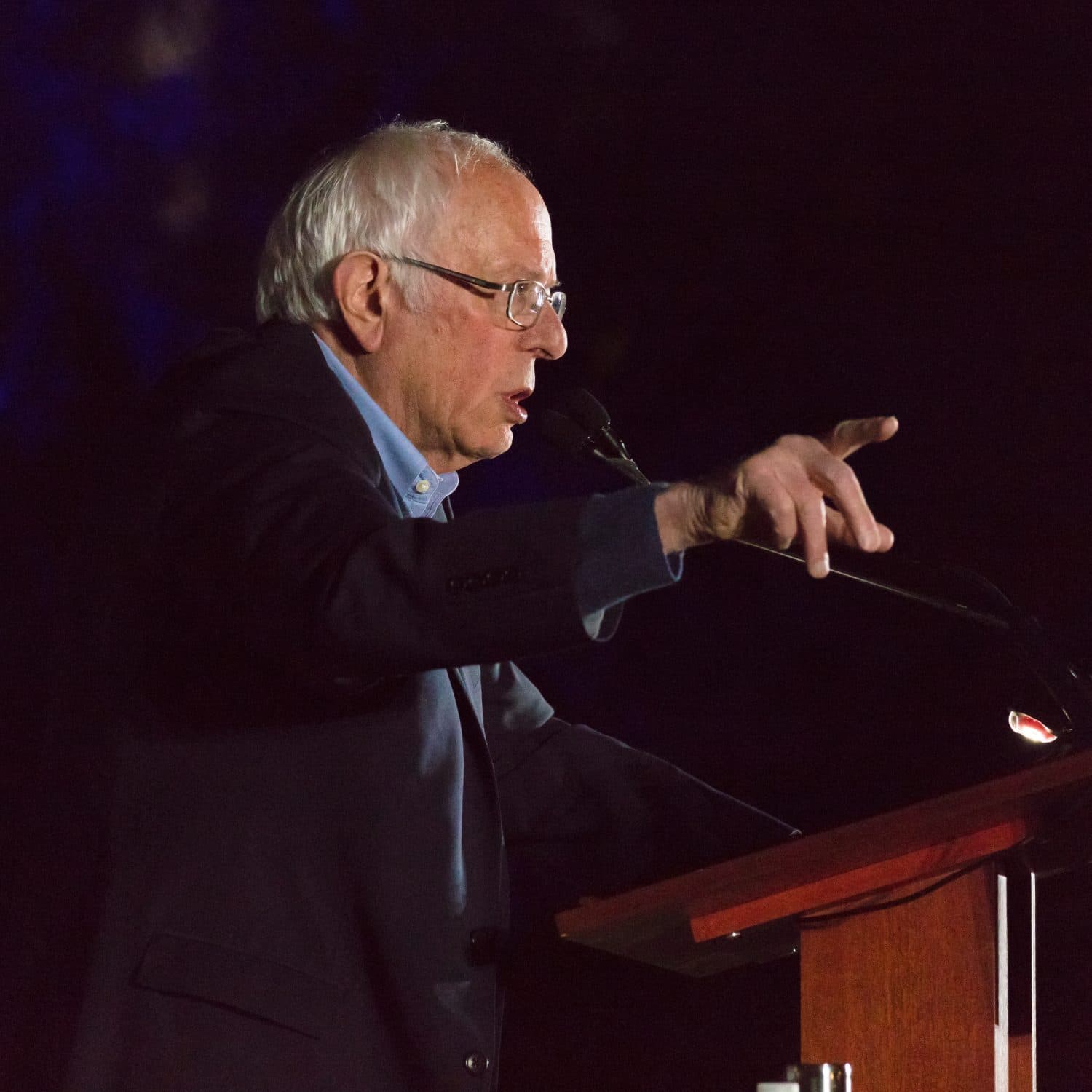 FEB 21, 2020, LAS VEGAS, NEVADA, USA - Democratic Senator Bernie Sanders speaks at Presidential Rally at Springs Preserve Ampitheater evening before Nevada Caucus, Las Vegas, NV