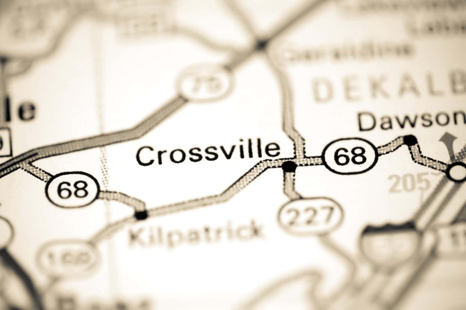 Crossville. Alabama. USA on a map
