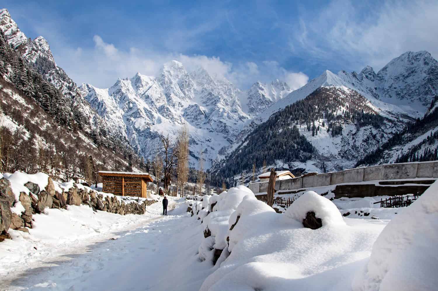 landscapes of swat valley with snow mountains in winter , Khyber Pakhtunkhwa Pakistan