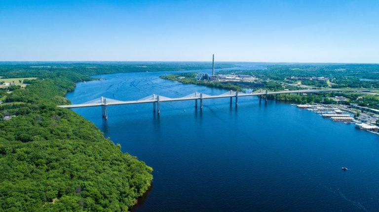 approaching the St. Croix Crossing bridge near Stillwater Minnesota on the St. Croix River