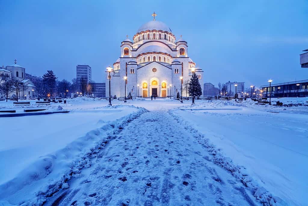 Saint Sava temple in winter, Belgrade Serbia