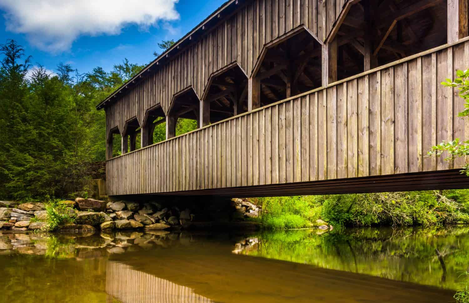 The covered bridge above High Falls, in Dupont State Forest, North Carolina.