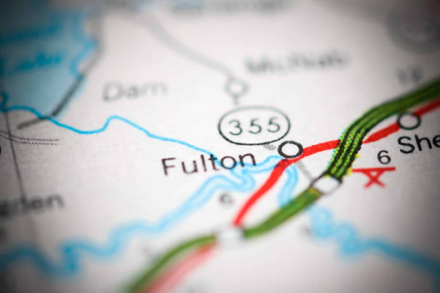 Fulton. Arkansas. USA on a geography map