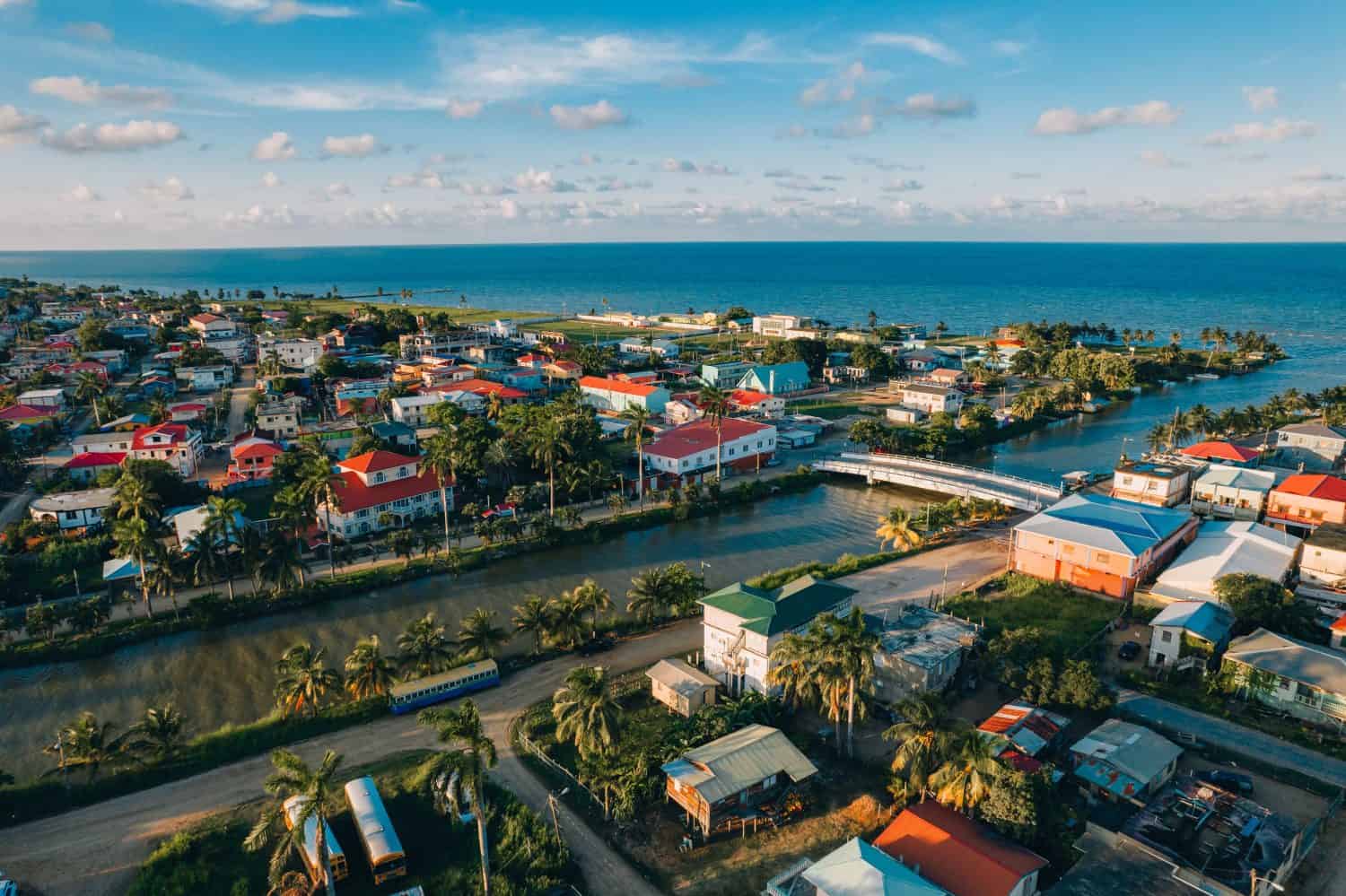 Aerial photos of the coastal Garifuna town of Dangriga, Stann Creek, Belize. 