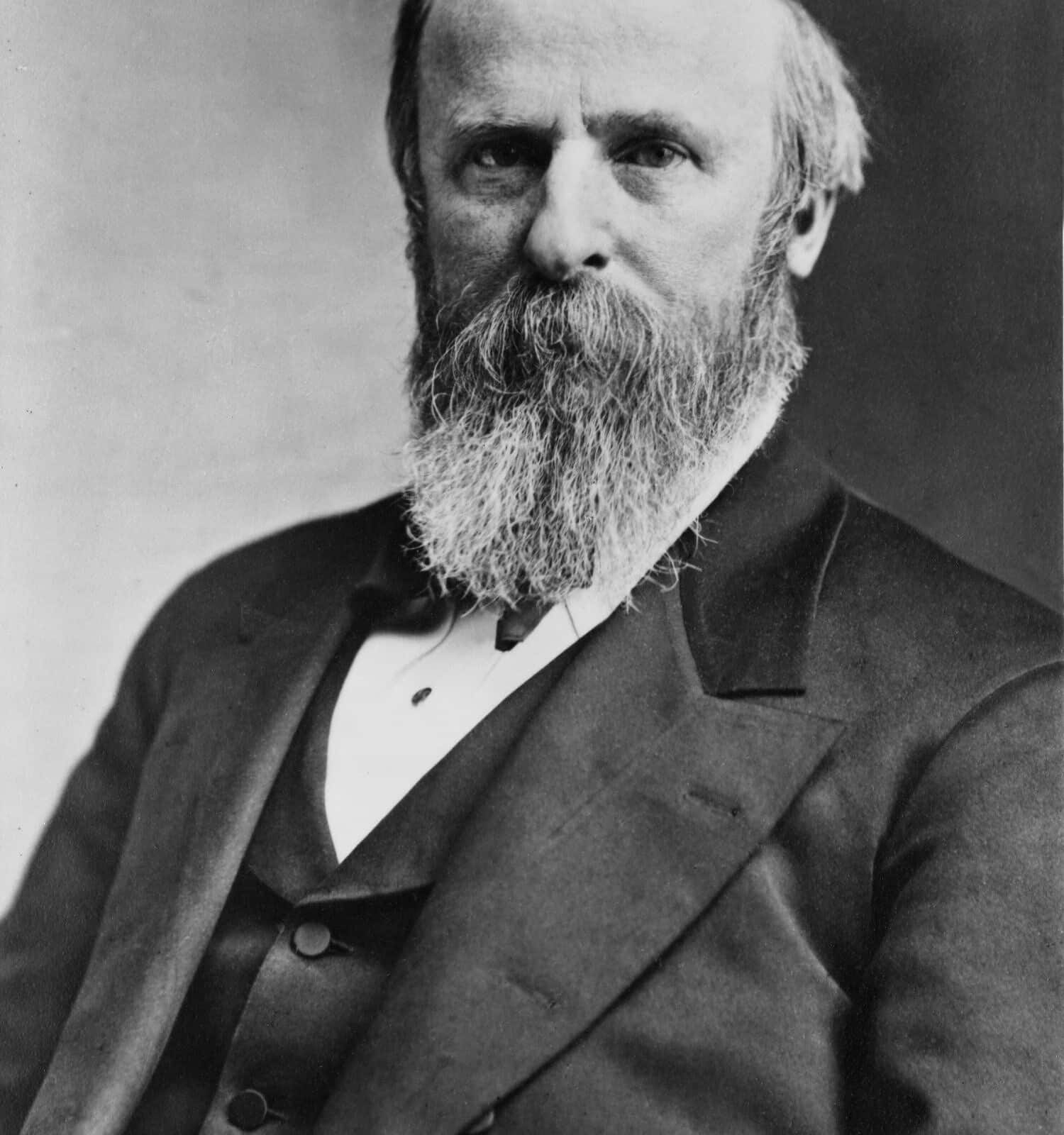 President Rutherford B. Hayes (1822-1893), elected in 1876, running against Democrat Samuel Tilden.