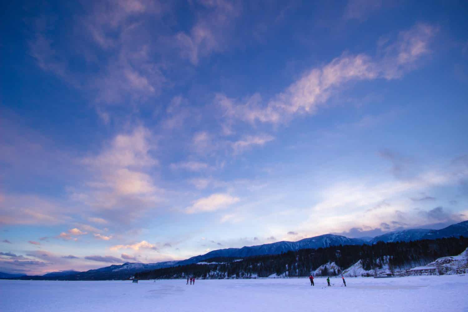 The ice skating track between Invermere and Windermere in British Columbia, Canada