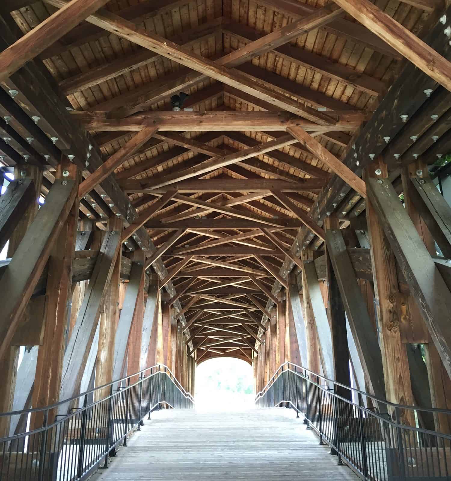 Wooden walkway bridge in Old Salem, North Carolina
