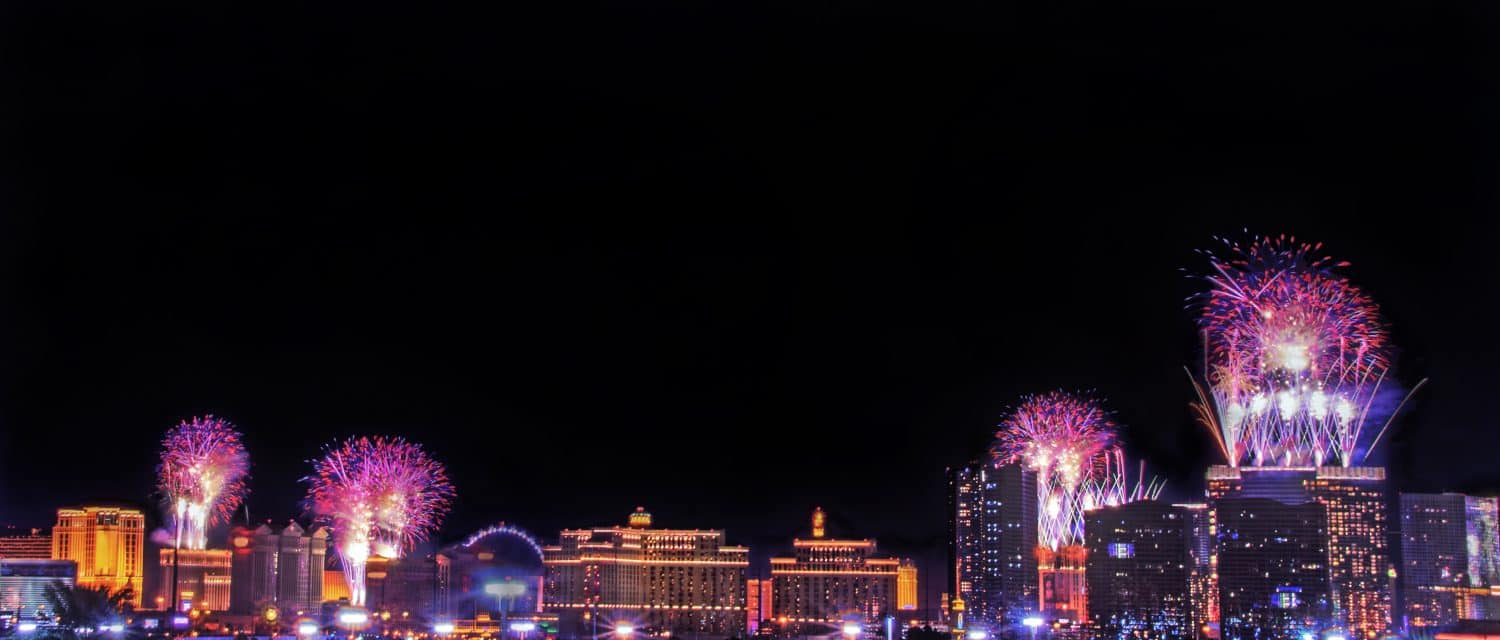 Fireworks over the Las Vegas Strip.