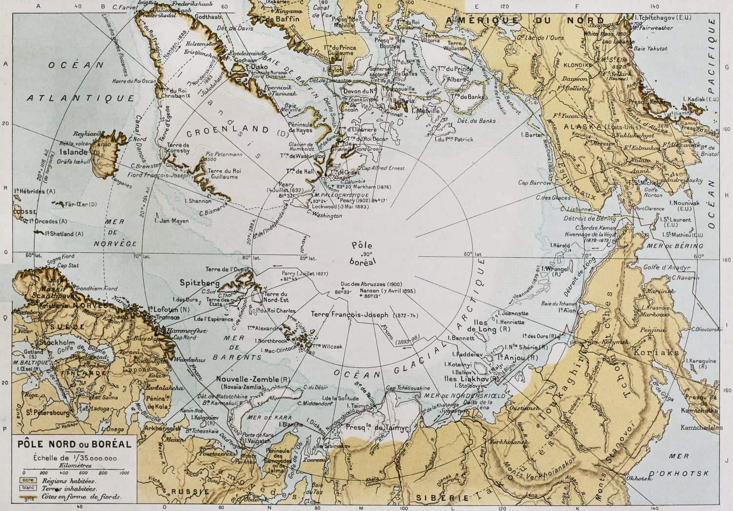 Arctic old map. By Paul Vidal de Lablache, Atlas Classique, Librerie Colin, Paris, 1894