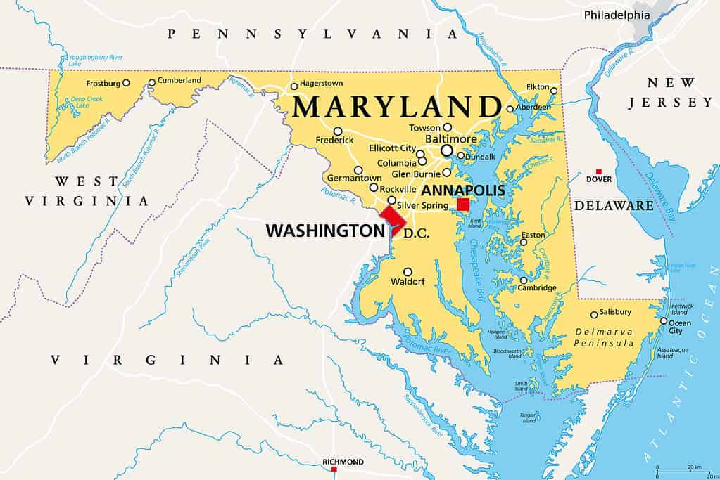 Maryland, MD, political map, Old Line State, Free State