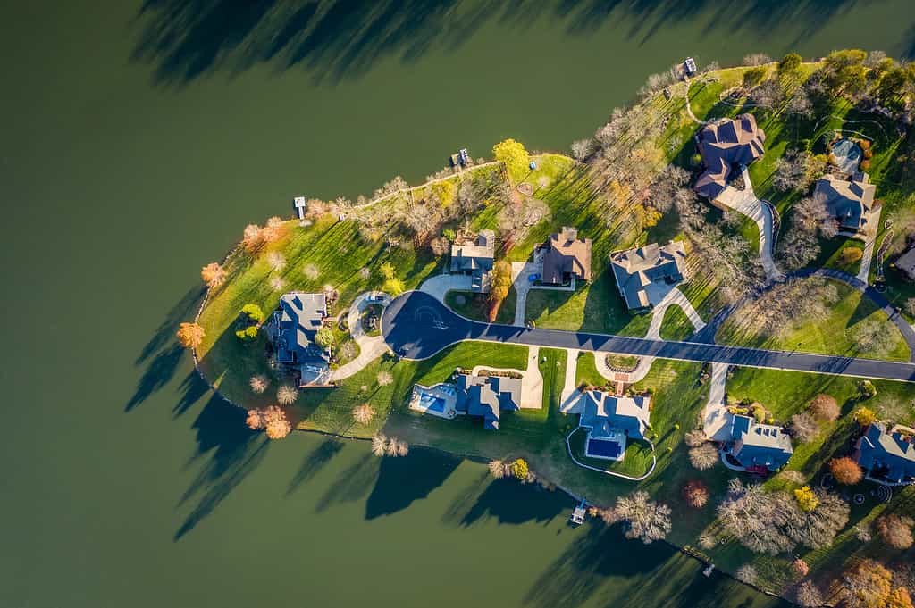 Homes by a lake