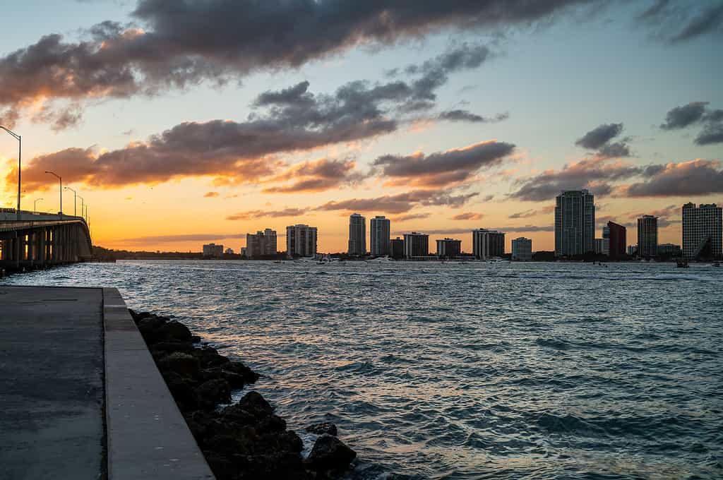 Miami, Florida - Sunset William M Powell bridge and Brickell