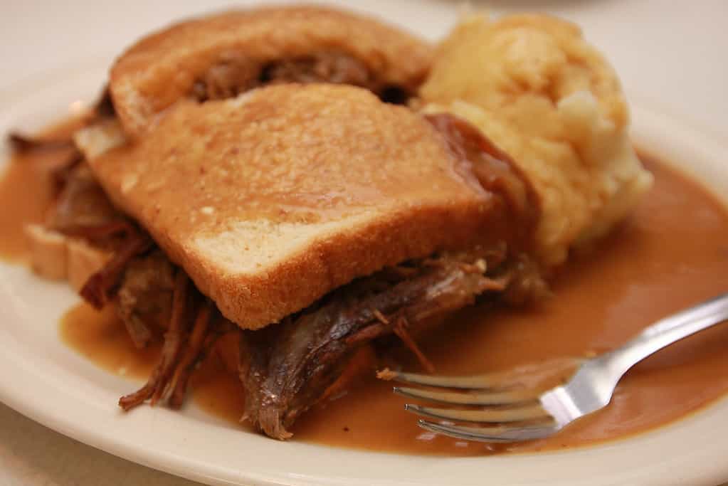 Hot Beef Sandwich with Gravy and Mashed Potatoes