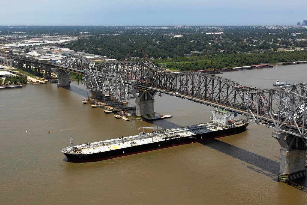 US 90 Bridge, Huey P Long New Orleans with Barge
