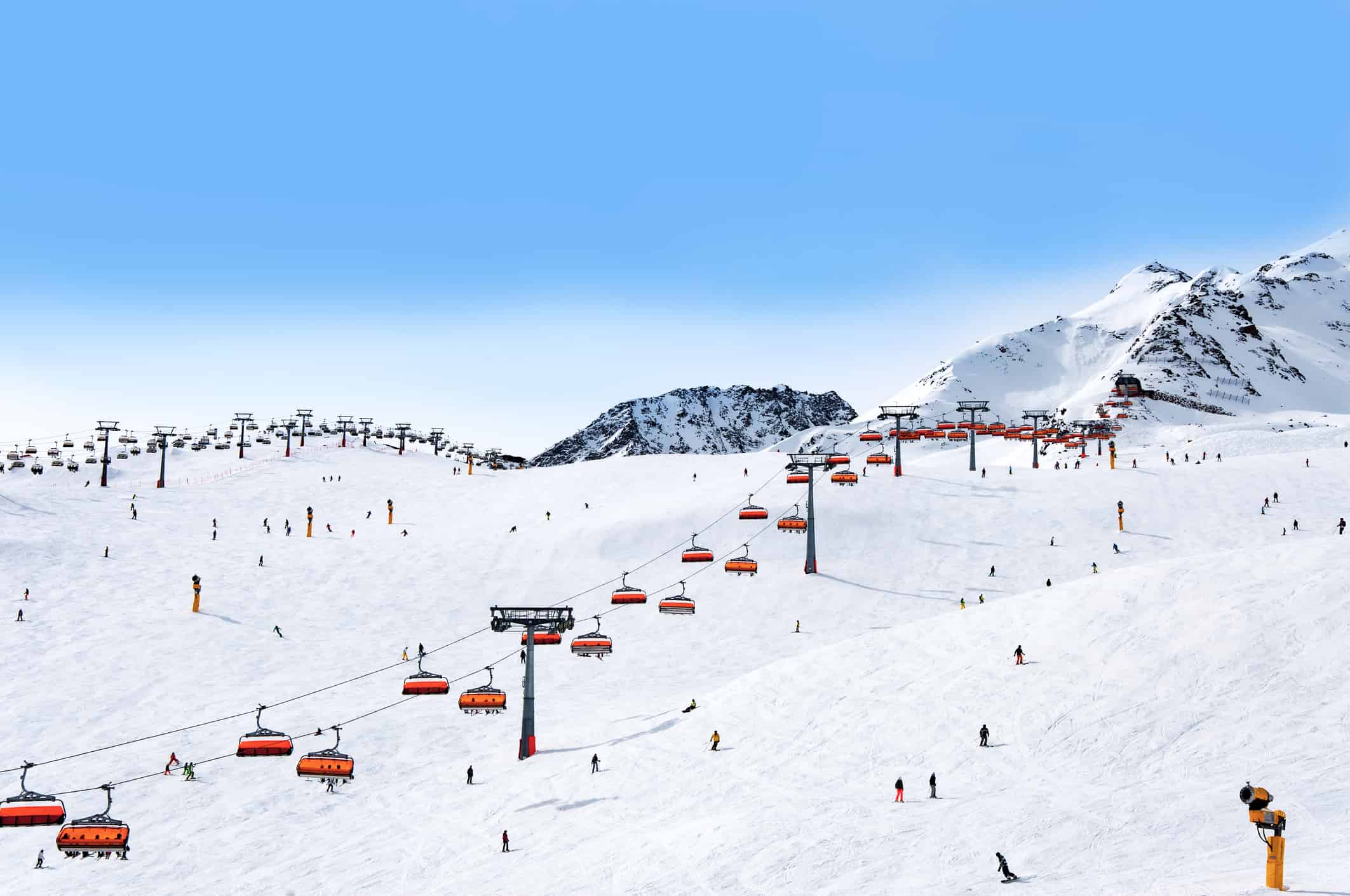 Skiers and chairlifts in Solden, Austri