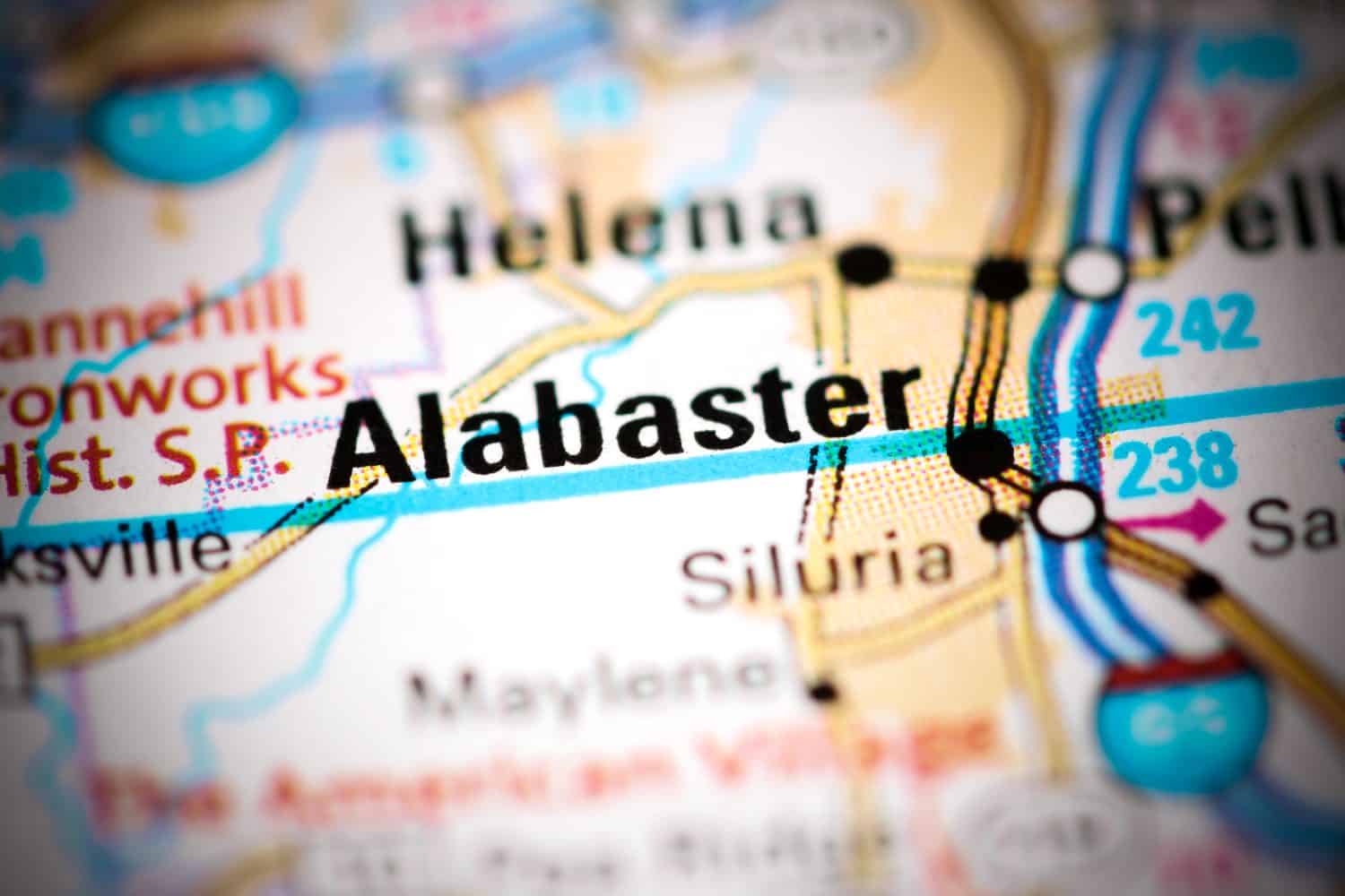 Alabaster. Alabama. USA on a map
