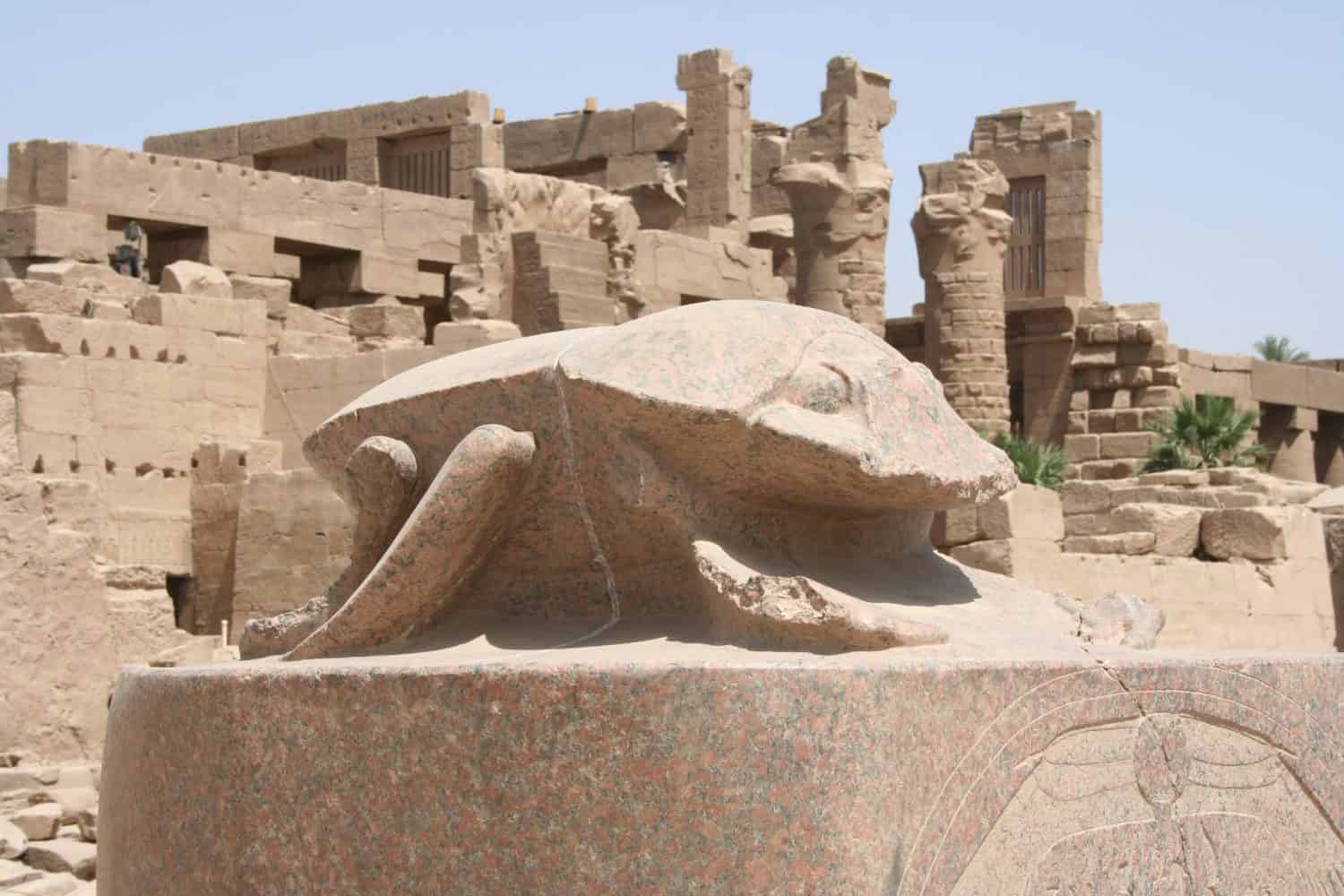 frog statue at temple of karnak, egypt